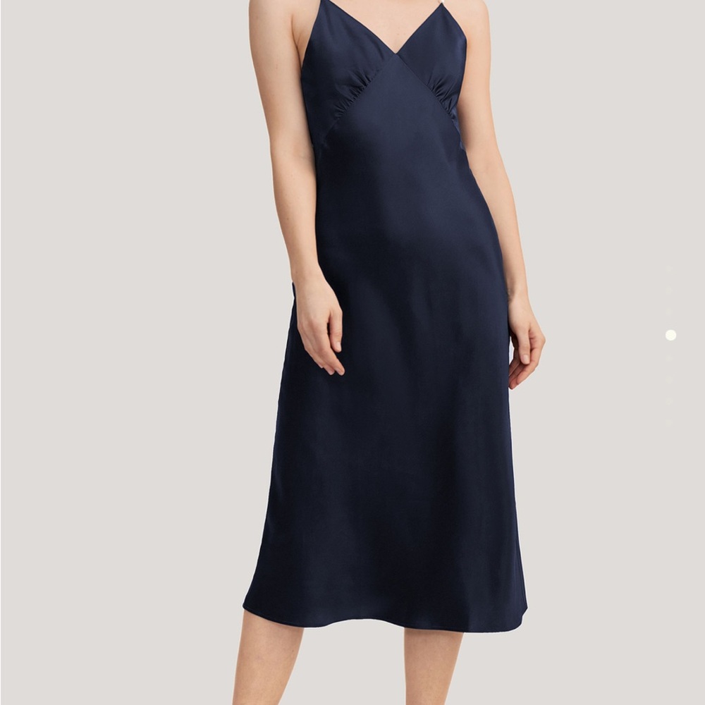 Lilysilk Navy Slip Dress with Pearls